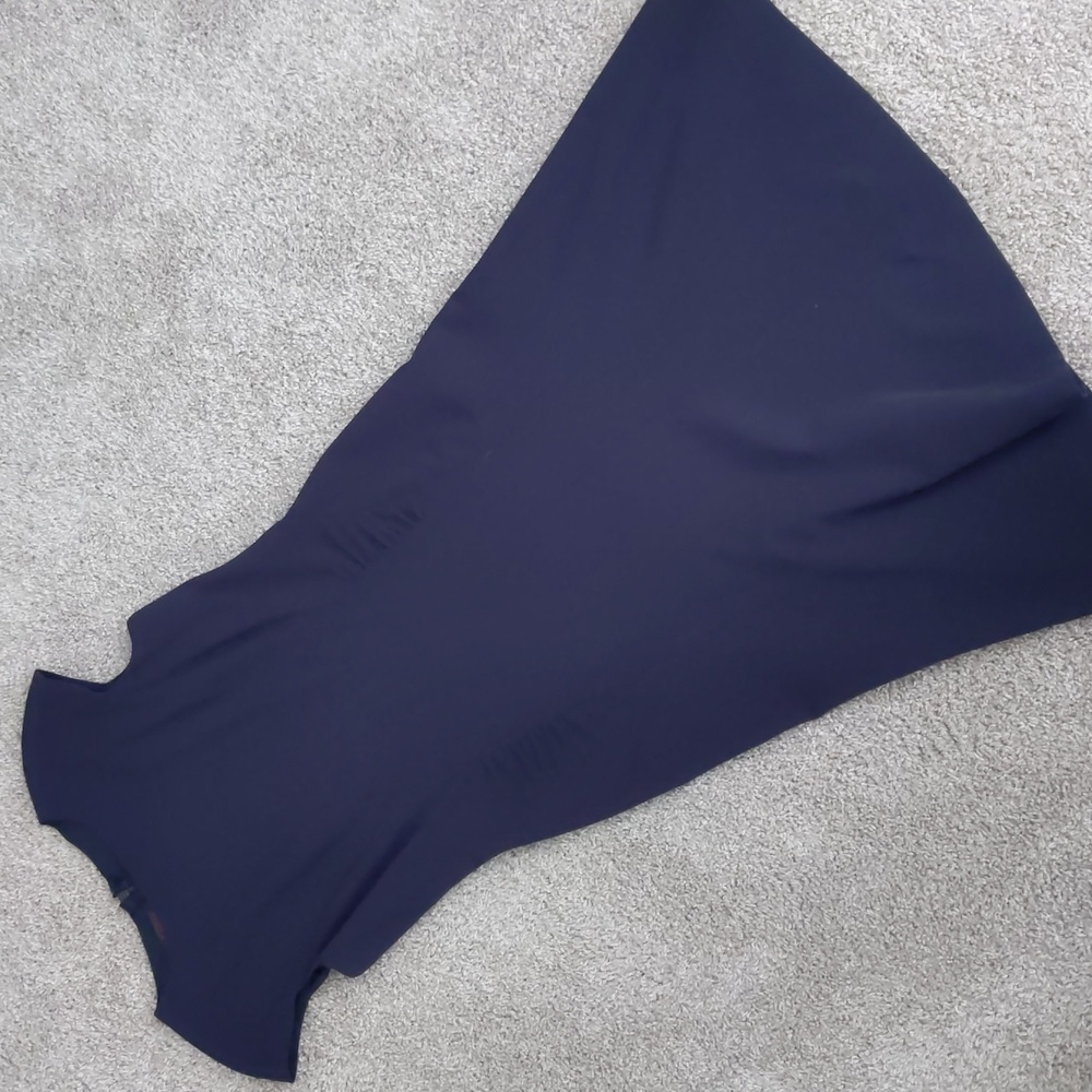 STUNNING Anne Klein Classic Navy Blue Midi Swing Dress w/waist ruching, …